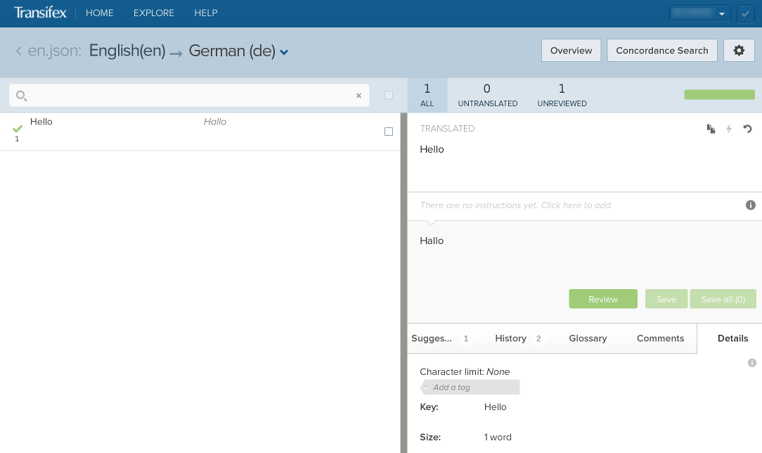 Transifex translation editor