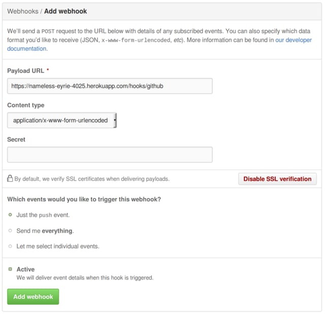 GitHub add webhook