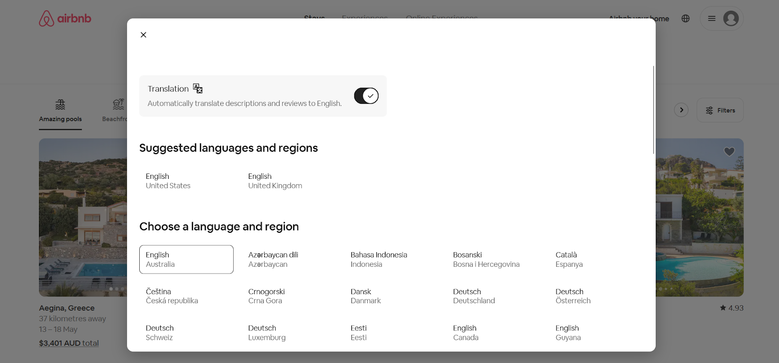 airbnb multilingual website